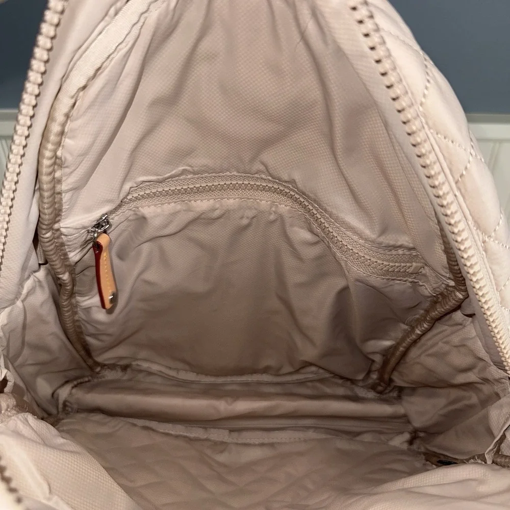 MZ Wallace Pocket Metro Quilted Nylon Backpack Diaper Laptop Work Bag Beige Tan - Picture 12 of 16